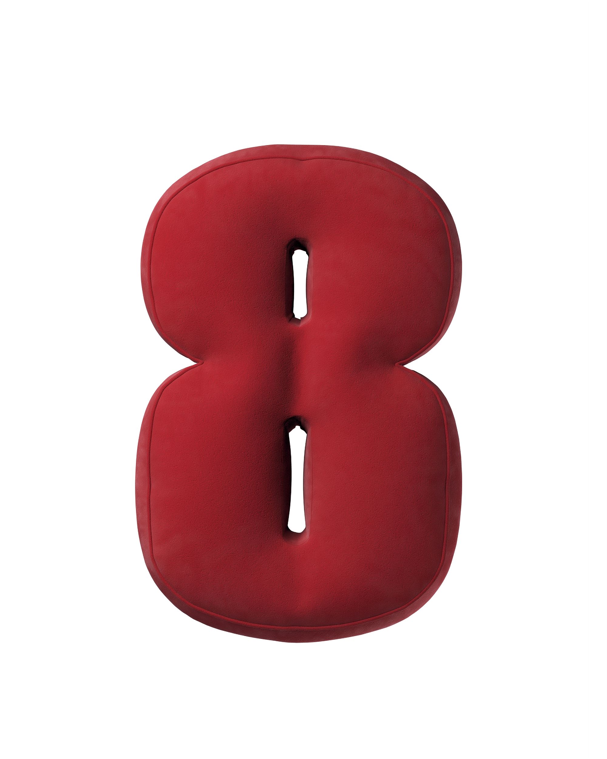 Pagalvėlė - skaičius 8 spalva raudona audinys blizgus, velvetinis/aksominis