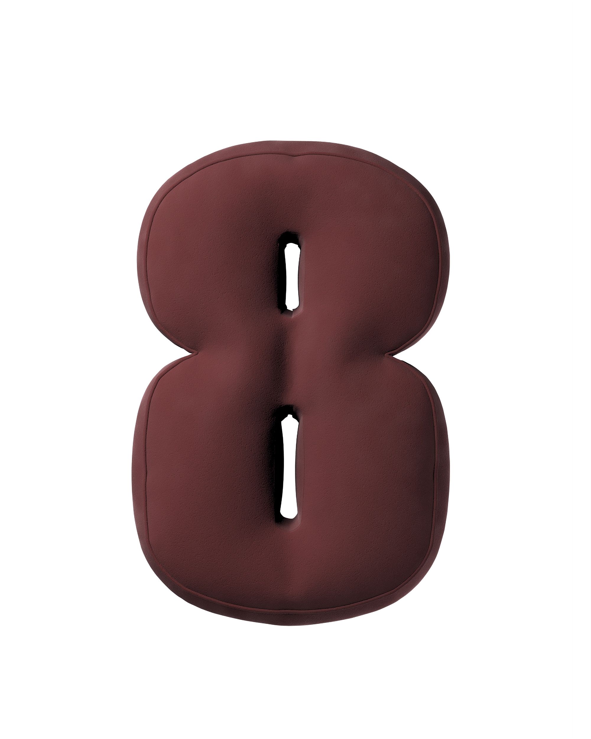 Pagalvėlė - skaičius 8 spalva raudona audinys blizgus, velvetinis/aksominis